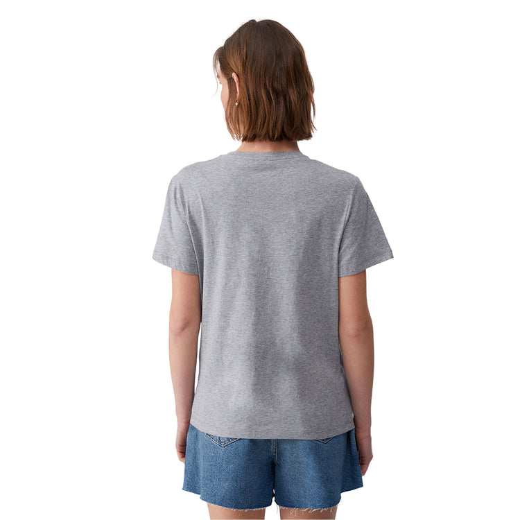 T-shirt da donna di cotone con applicazioni strass in grigio
