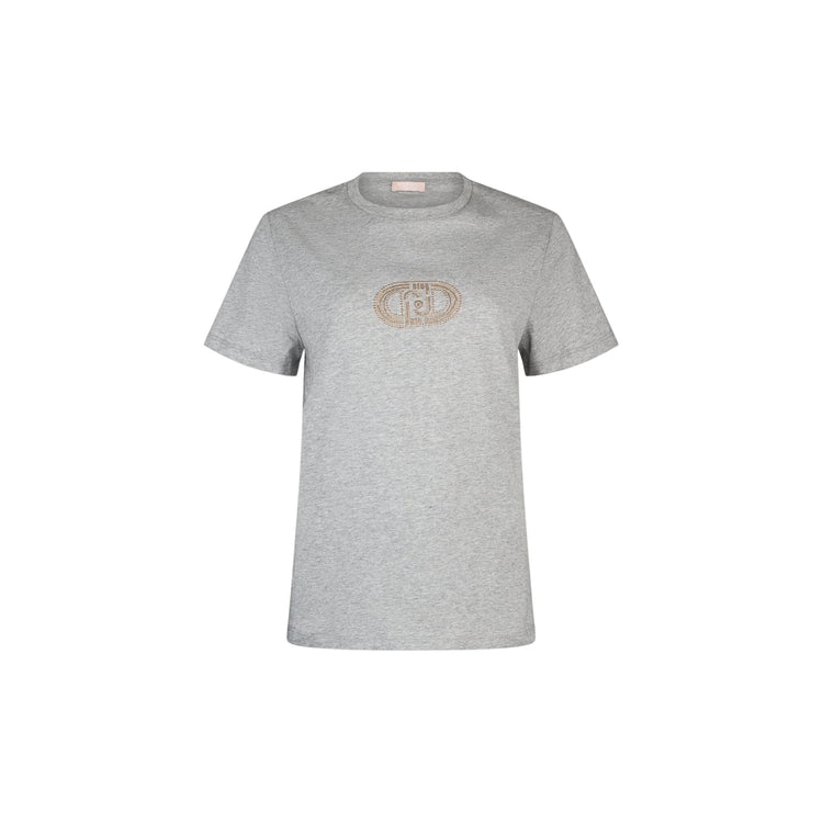 T-shirt da donna di cotone con applicazioni strass in grigio