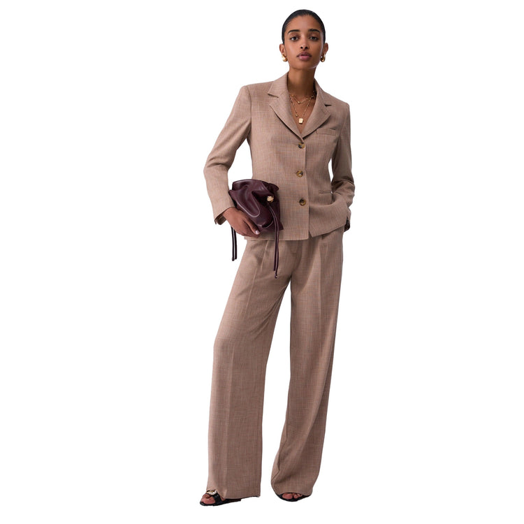 Blazer elegante Donna in tessuto melange Beige modella intera frontale