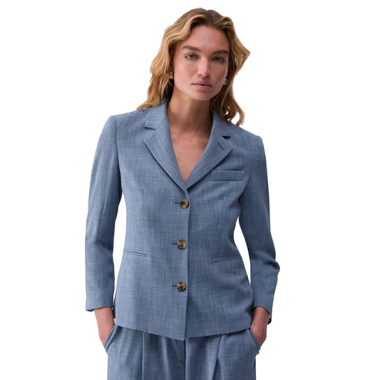 Blazer elegante Donna in tessuto melange Azzurro modella frontale
