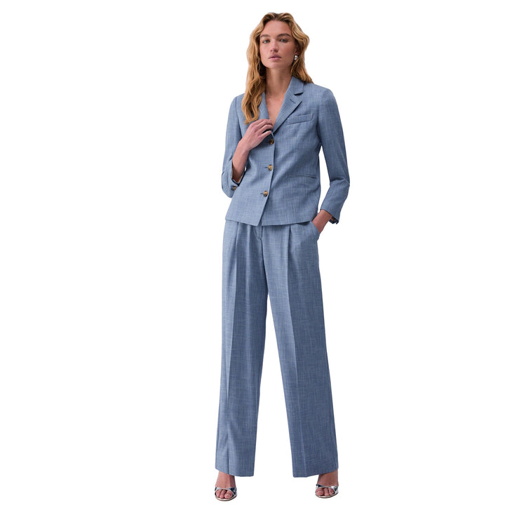 Blazer elegante Donna in tessuto melange Azzurro modella intera frontale