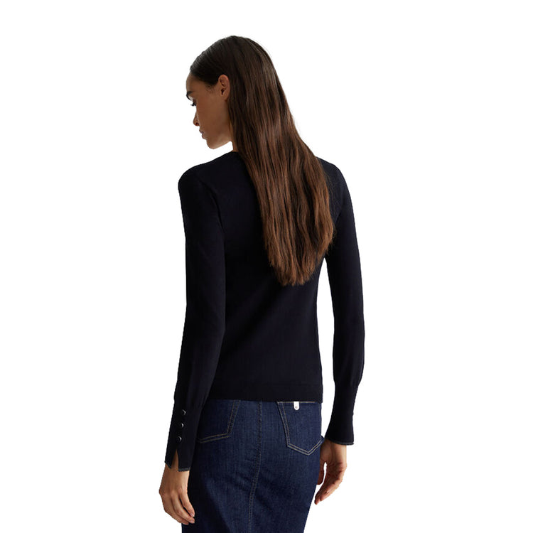 Maglia Donna con polsini ventilati e bottoni nera modella retro