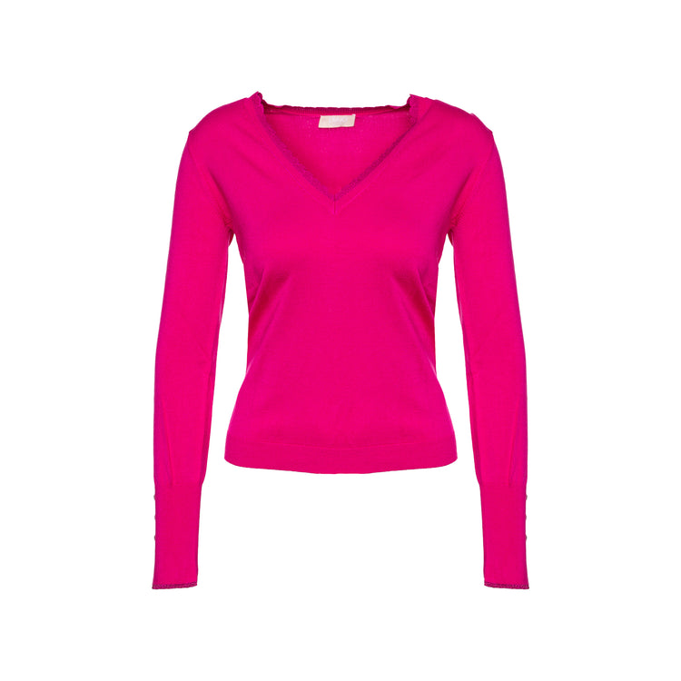 Maglia Donna con scollo a V e inserti lurex Fucsia