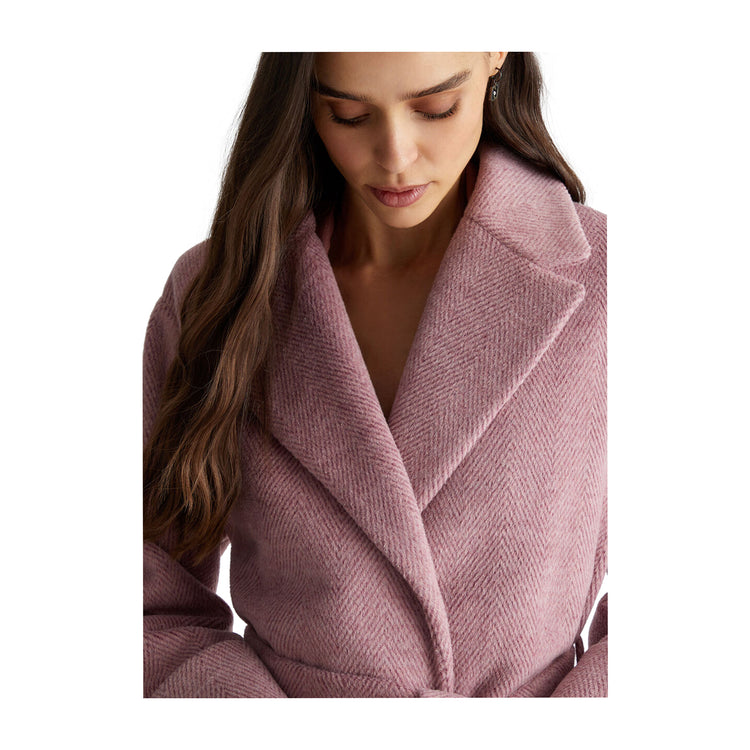 Cappotto lungo Donna chevron lurex Rosa modella frontale ravvicinata