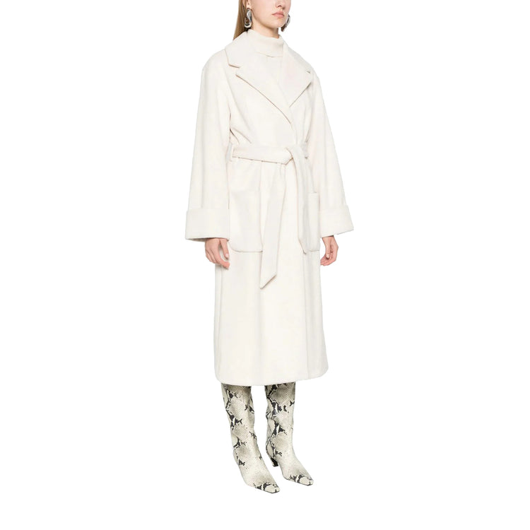Cappotto lungo Donna chevron lurex Bianco modella laterale