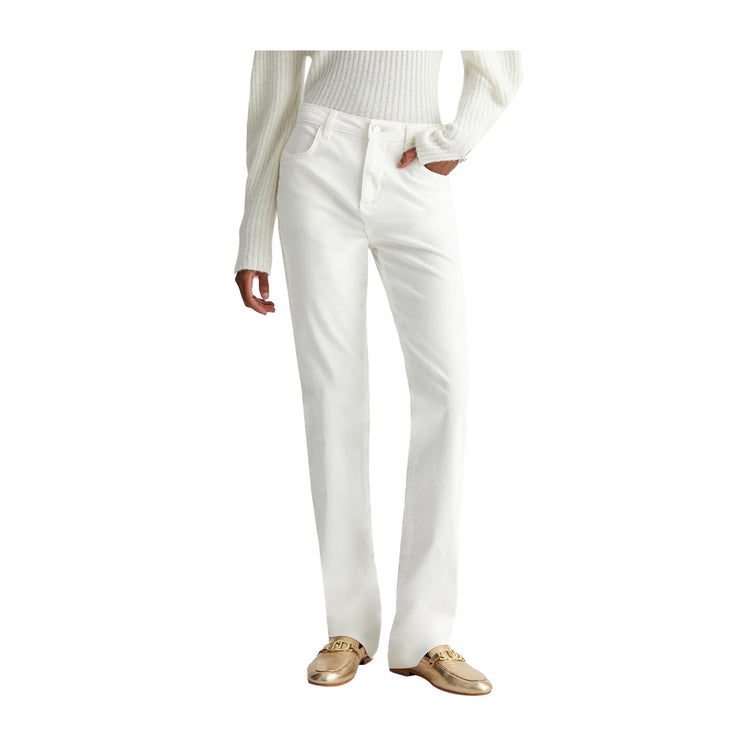 Pantaloni straight Donna in velluto bianco modella frontale