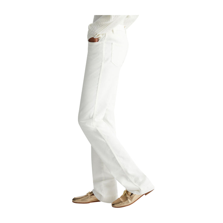 Pantaloni straight Donna in velluto bianco modella laterale