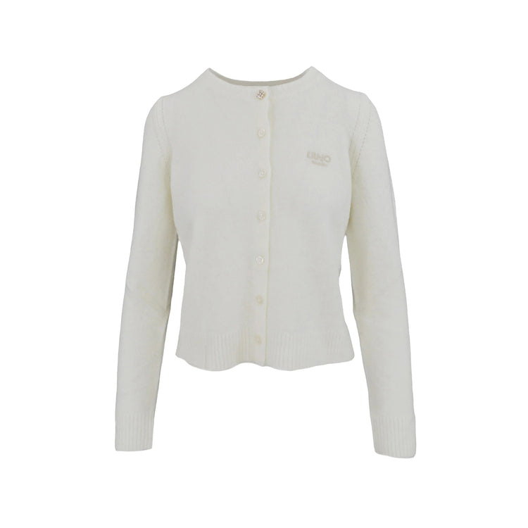 Cardigan Donna girocollo in lana e alpaca Bianco