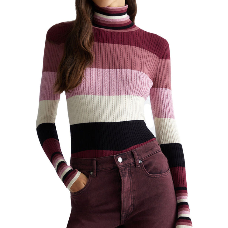 Pull col roulé femme maille torsadée