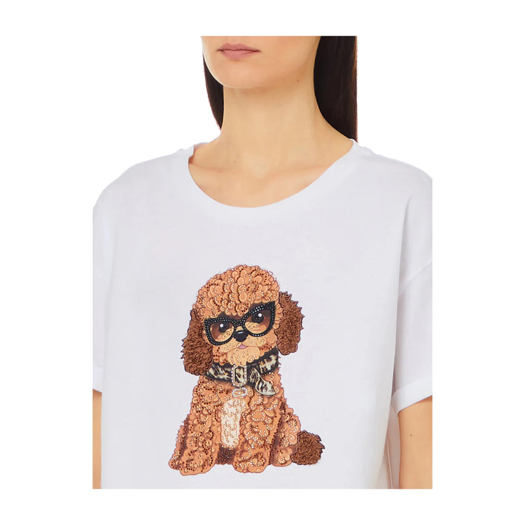 dettaglio ravvicinato T-shirt Donna bianca con maxi Decorazione sul petto