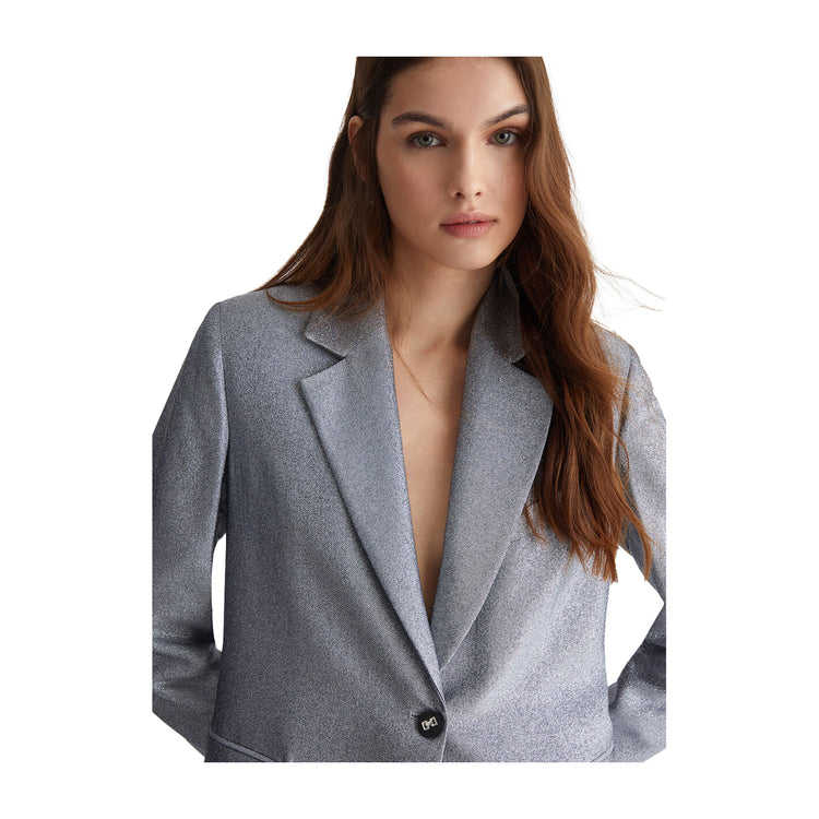 Giacca Donna in lurex modella frontale ravvicinata