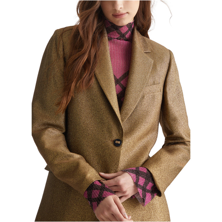 Giacca Donna in lurex Oro modella frontale ravvicinata
