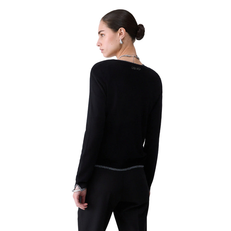 Cardigan Donna con profili in lurex modella retro