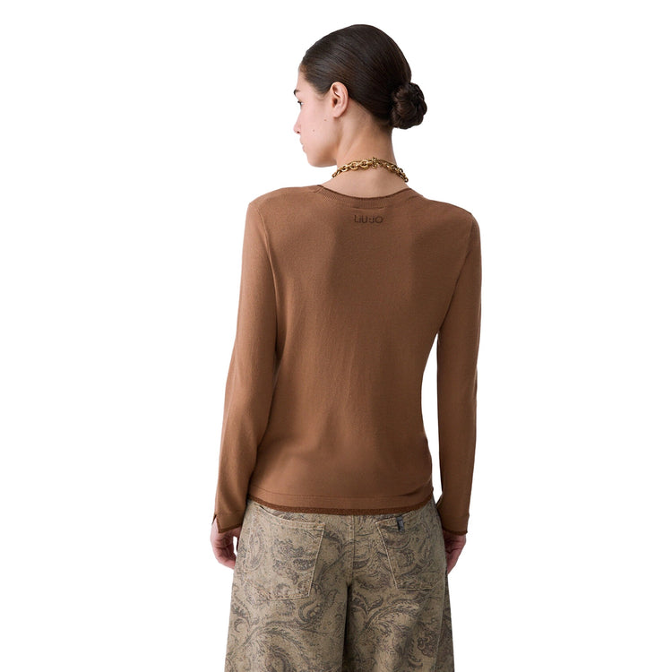 Maglia Donna con profili lurex marrone modella retro