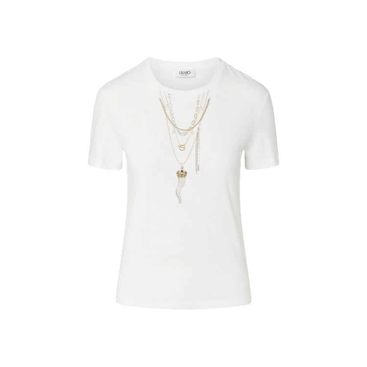 T-shirt Donna con stampa charm e chains in colore bianco