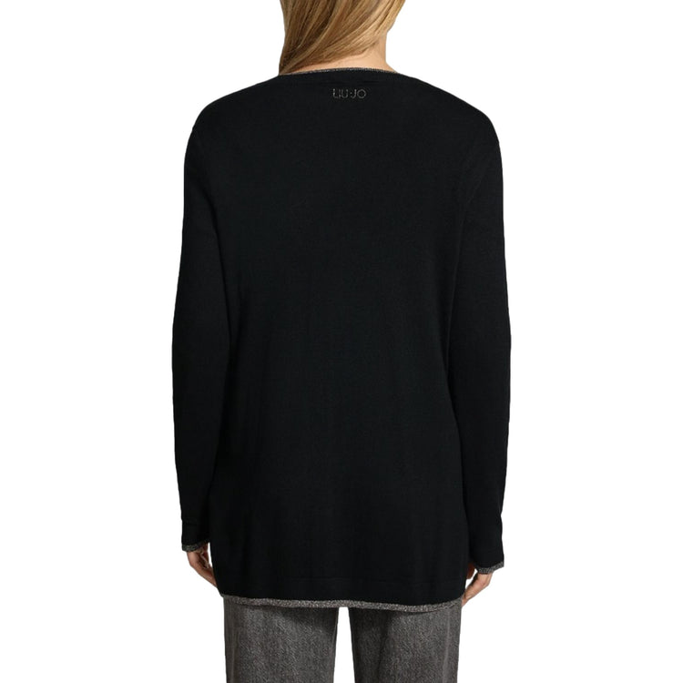 Cardigan Donna con profili lurex Nero modella retro