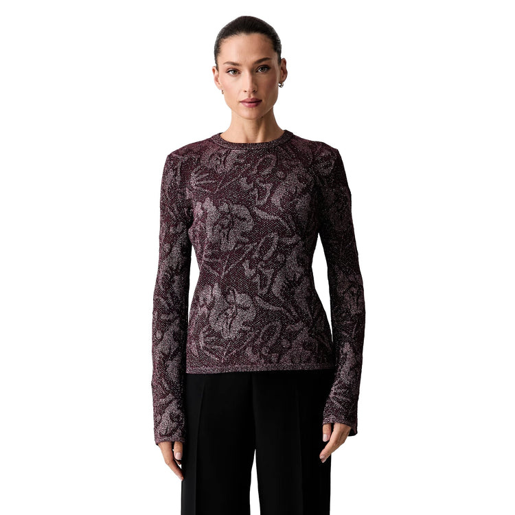 Maglia Donna fantasia floreale lurex modella frontale