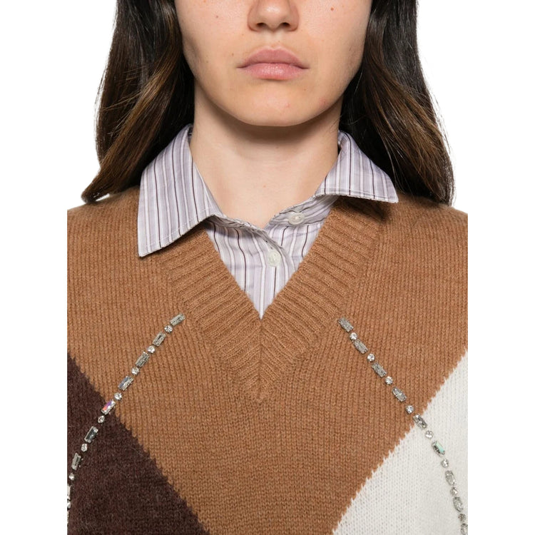 Gilet Argyle con ricami gioiello marrone dettaglio