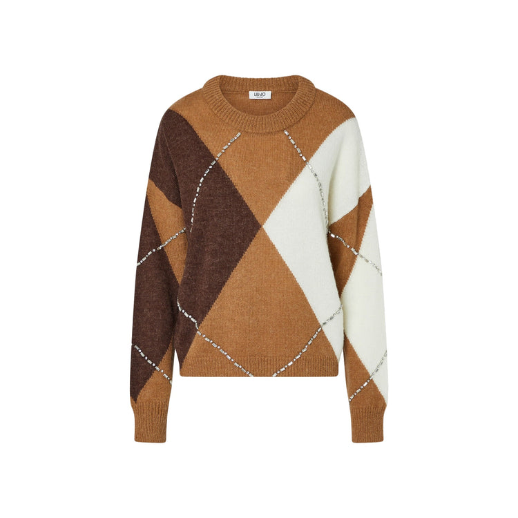 Maglione girocollo Donna a losange marrone