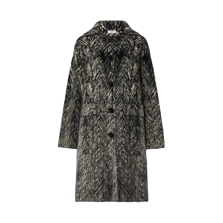 Cappotto jacquard Donna in maglia spazzolata grigio
