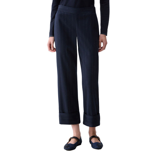 Pantalone gessato Donna a sigaretta Blu, modella frontale