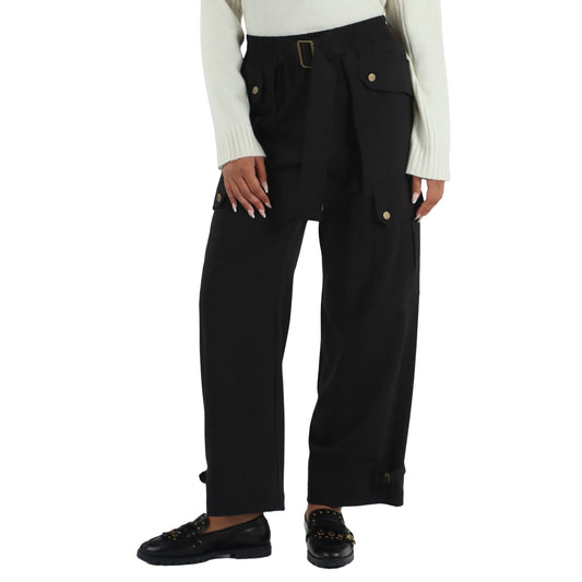 Pantalone cargo Donna in flanella nero, modella frontale