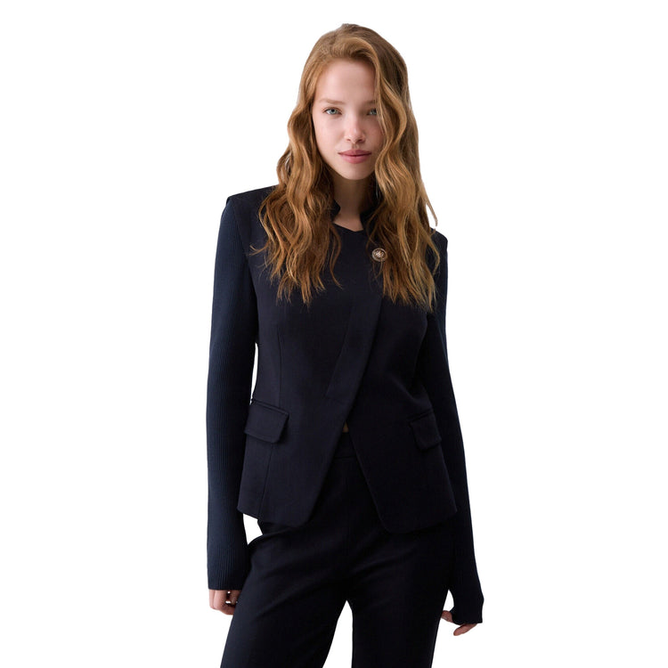 Giacca Donna con maniche in maglia Blu scuro modella frontale