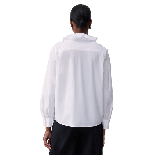 Camicia Donna con rouches in bianco modella retro