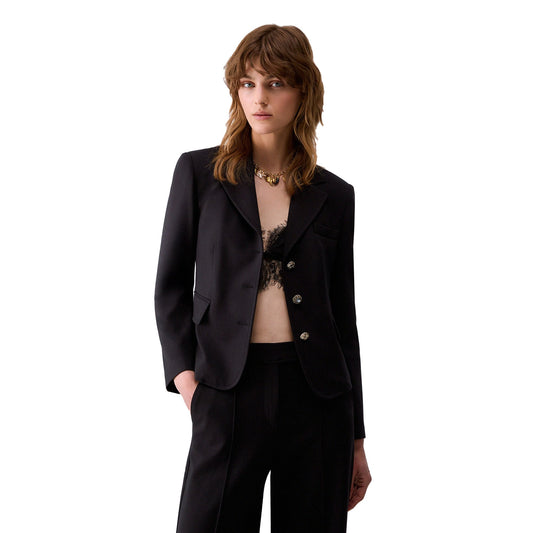 Giacca Slim Donna con bottoni decorativi Nero, modella frontale