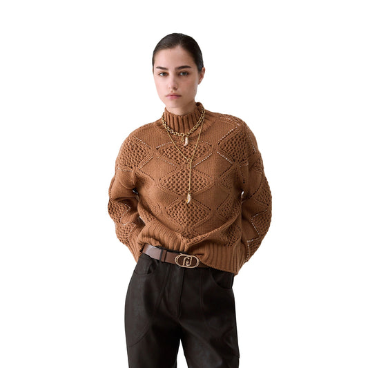Maglione traforato Donna a collo alto modella frontale