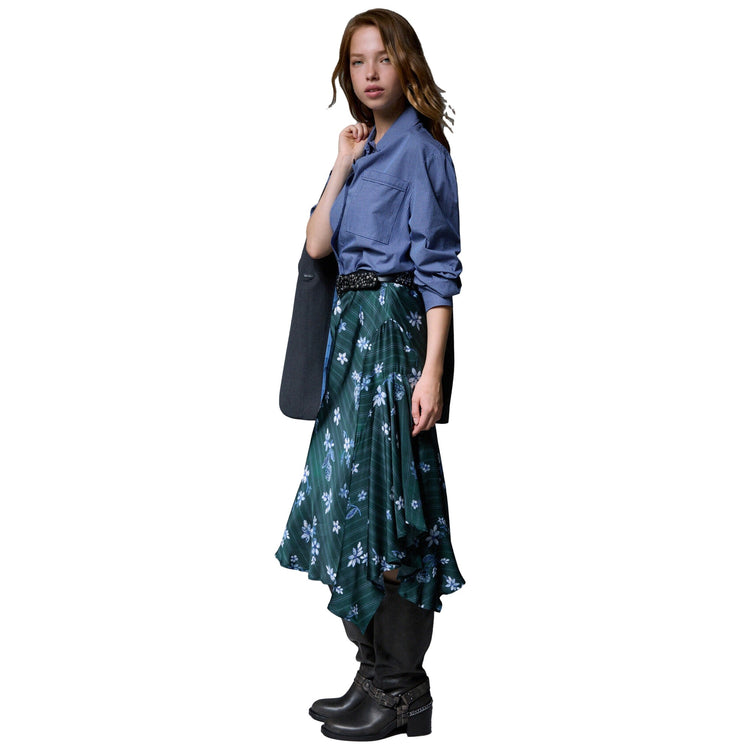 Gonna midi Donna con drappeggio modella laterale