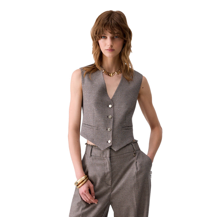 Gilet Donna in pied de poule modella frontale
