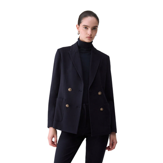 Giacca Donna doppiopetto con bottoni decorativi Blu, modella frontale