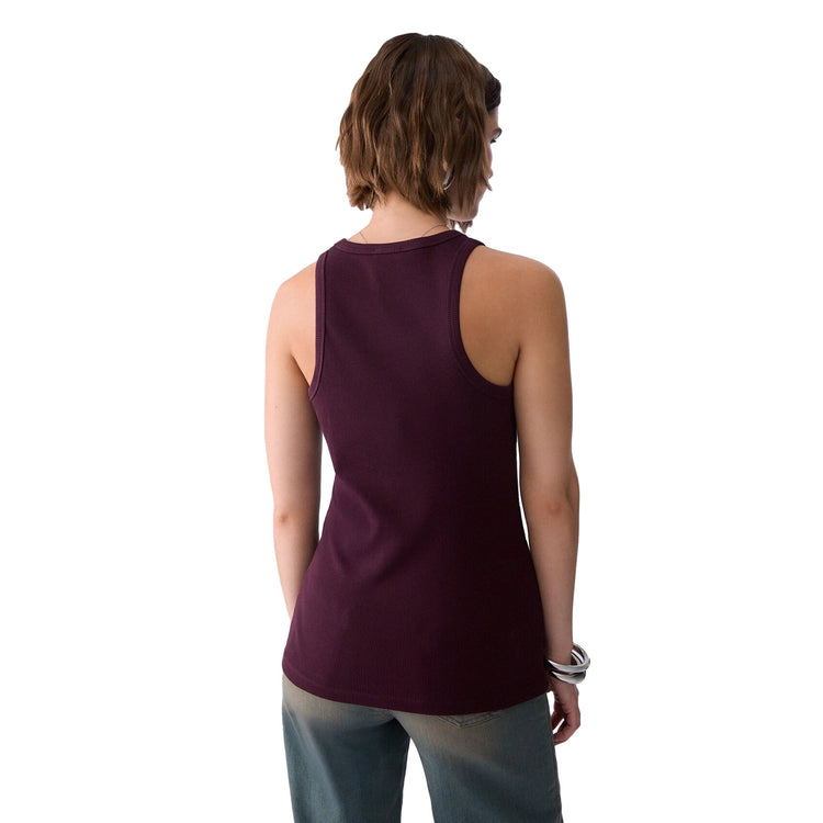 Canotta bordeaux Donna con logo triplo modella retro