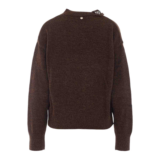 Maglione Donna con applicazione gioiello, colore marrone, retro