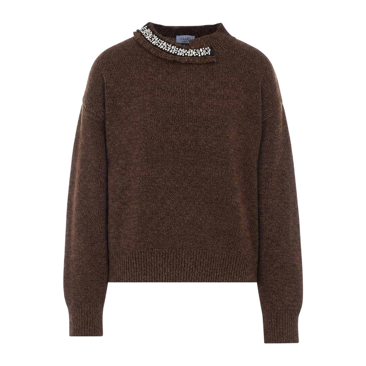 Maglione Donna con applicazione gioiello, colore marrone