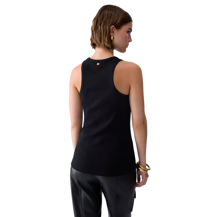Top nero Donna con strass sullo scollo modella retro