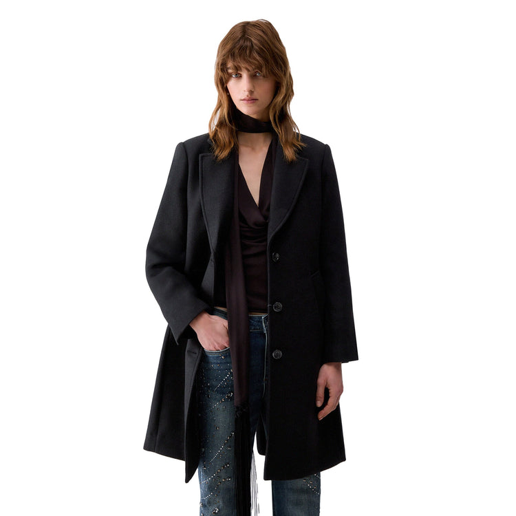 Cappotto midi Donna con bottoni Nero, modella frontale