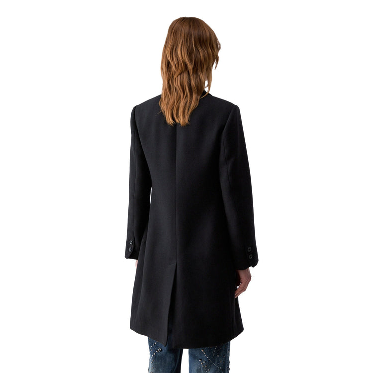 Cappotto midi Donna con bottoni Nero, modella retro