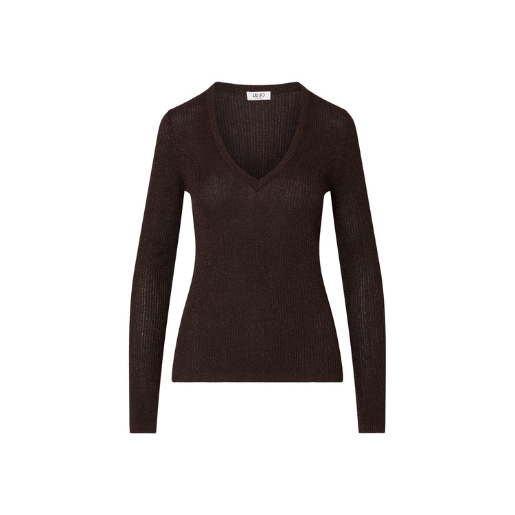 Maglia Donna con interventi lurex marrone