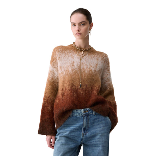 Maglia Donna in lana spazzolata marrone modella frontale