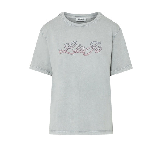T-shirt Donna con logo strass Grigio