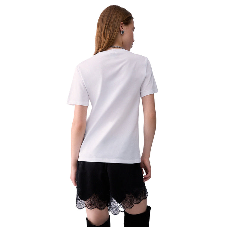 T-shirt bianca Donna con stampa Miss Mouse nera modella retro