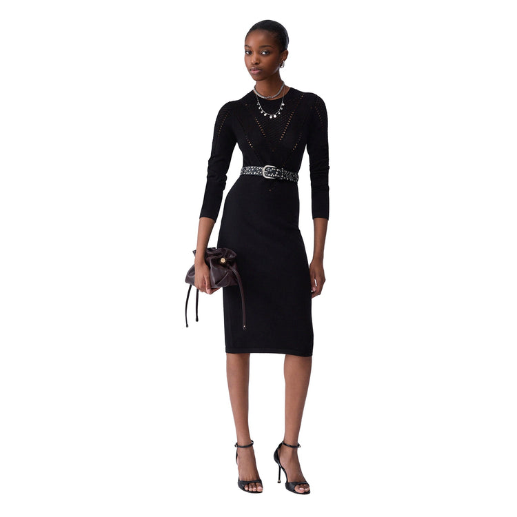 Abito longuette Donna in maglia nera modella frontale
