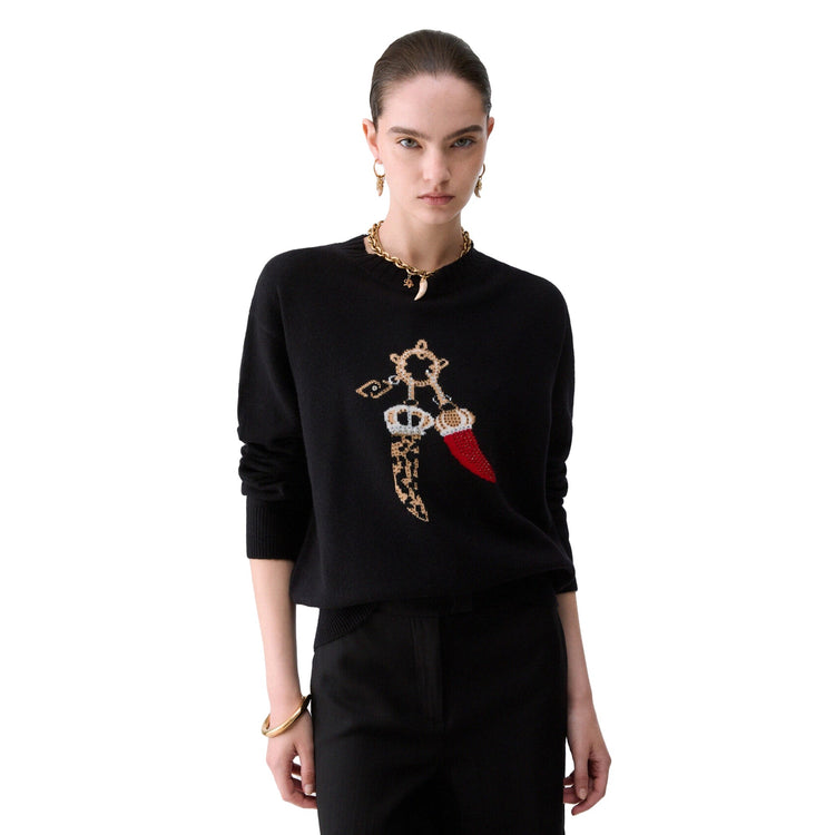 Maglia nera Donna con disegno charm