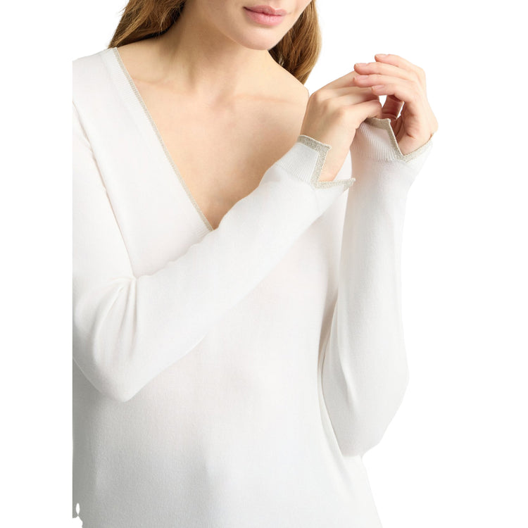 Women's White V-Neck Sweater