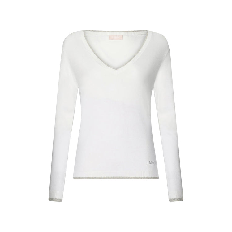 Women's White V-Neck Sweater