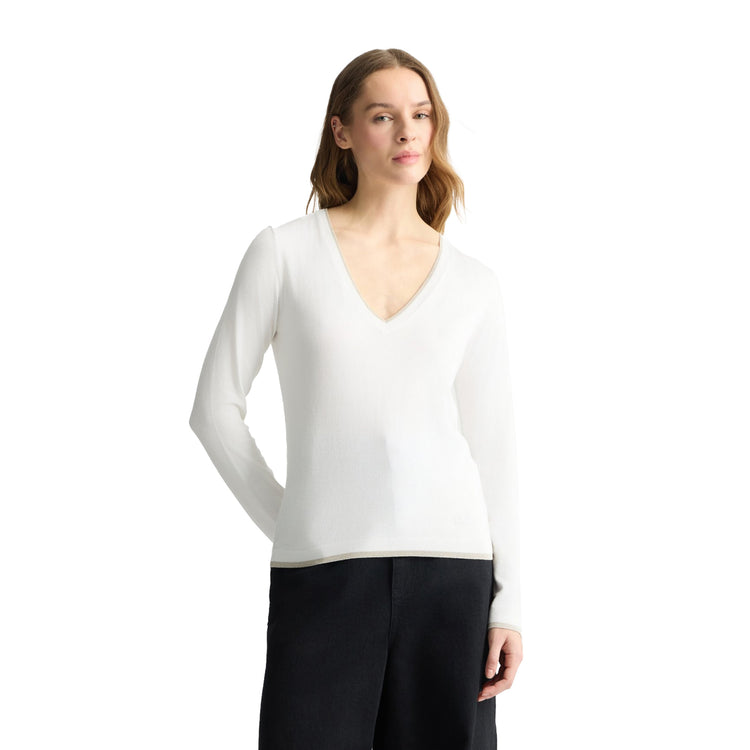 Women's White V-Neck Sweater