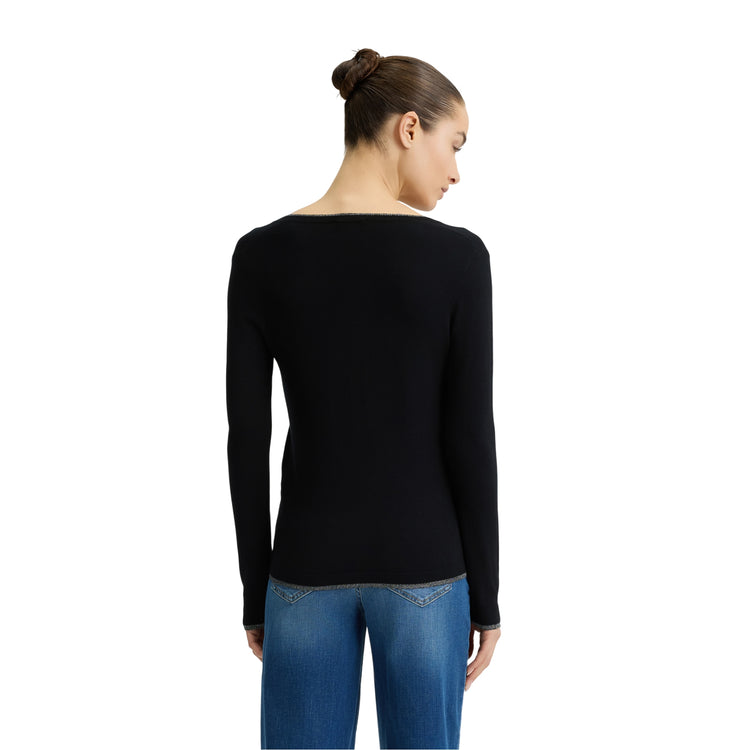 Maglia Nera da Donna con scollo a V modella retro