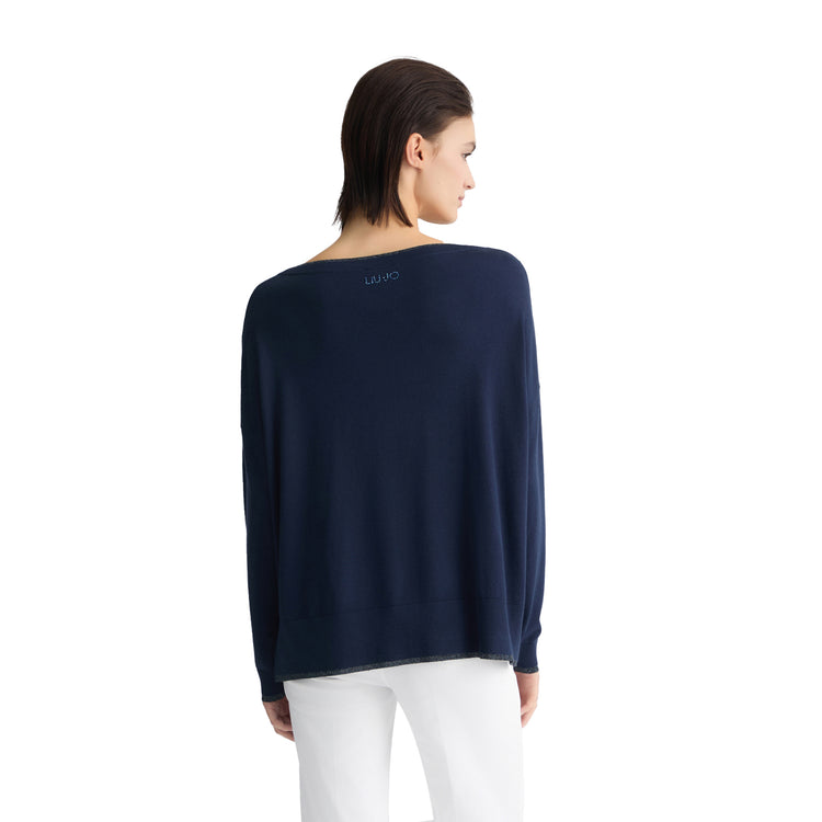 Retro Maglia Blu in lurex con scollo a barca